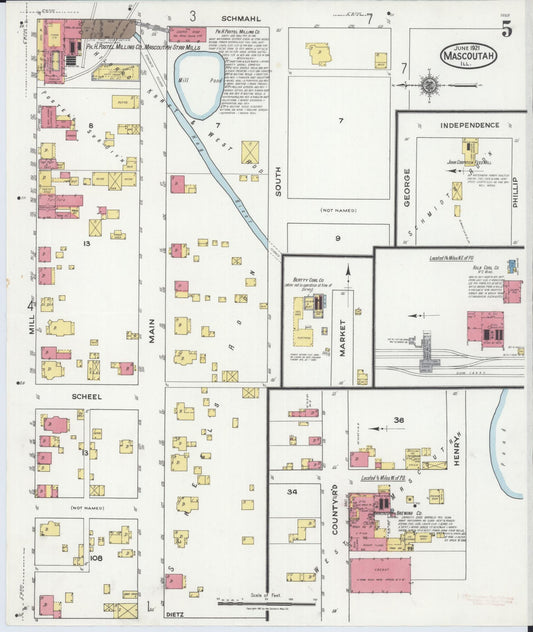 Sanborn Fire Insurance Map from Mascoutah, Saint Clair County, Illinois (1921), Sheet #0005 - Historic Sanborn Fire Insurance Map Print, vintage old map wall art, antique decor, genealogy gift, Illinois Illinois map