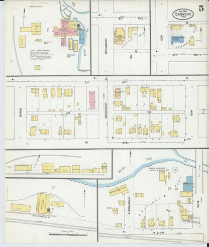 Sanborn Fire Insurance Map from Baraboo, Sauk County, Wisconsin (1904), Sheet #0005 - Historic Sanborn Fire Insurance Map Print, vintage old map wall art, antique decor, genealogy gift, Wisconsin Wisconsin map