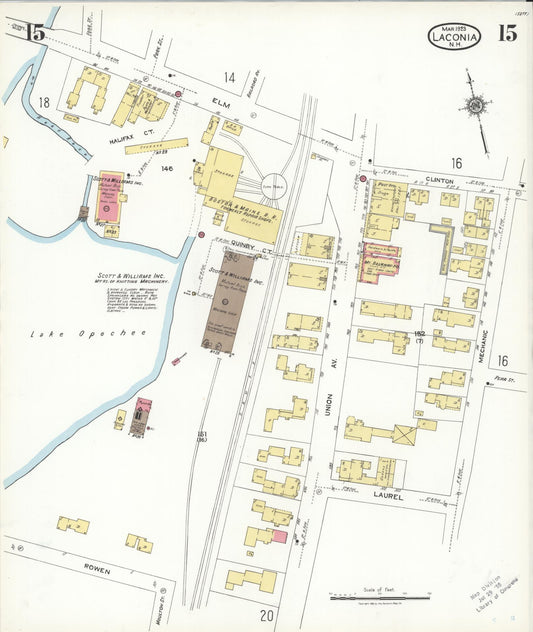 Sanborn Fire Insurance Map from Laconia, Belknap County, New Hampshire (1923), Sheet #0015 - Historic Sanborn Fire Insurance Map Print, vintage old map wall art, antique decor, genealogy gift, New Hampshire New Hampshire map