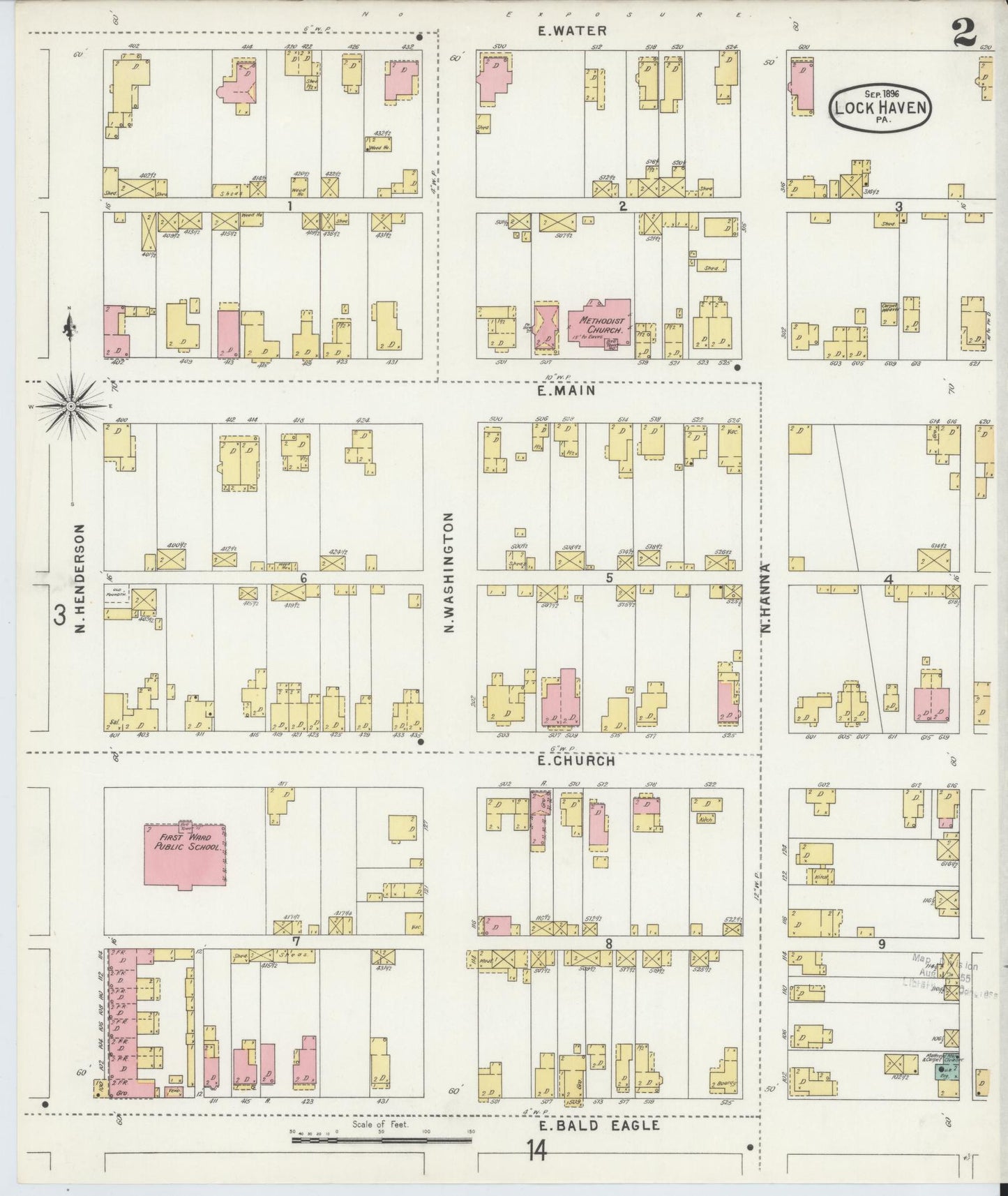 Sanborn Fire Insurance Map from Lock Haven, Clinton County, Pennsylvania (1896), Sheet #0002 - Historic Sanborn Fire Insurance Map Print, vintage old map wall art, antique decor, genealogy gift, Pennsylvania Pennsylvania map