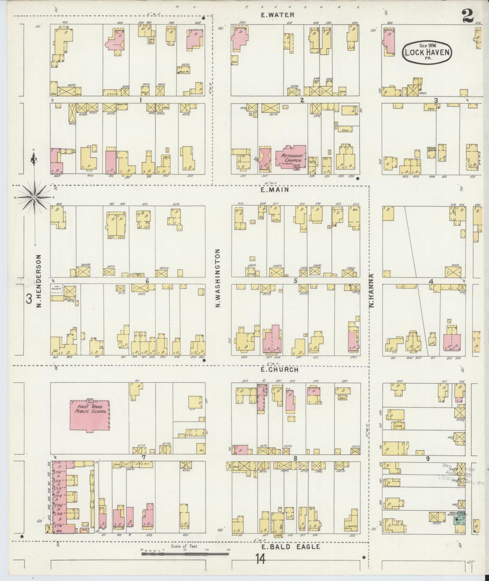 Sanborn Fire Insurance Map from Lock Haven, Clinton County, Pennsylvania (1896), Sheet #0002 - Historic Sanborn Fire Insurance Map Print, vintage old map wall art, antique decor, genealogy gift, Pennsylvania Pennsylvania map