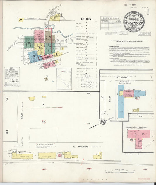 Sanborn Fire Insurance Map from Winnemucca, Humboldt County, Nevada (1943), Sheet #0001 - Complete Map Set gallery image, historic Sanborn map, vintage wall art, Nevada Nevada