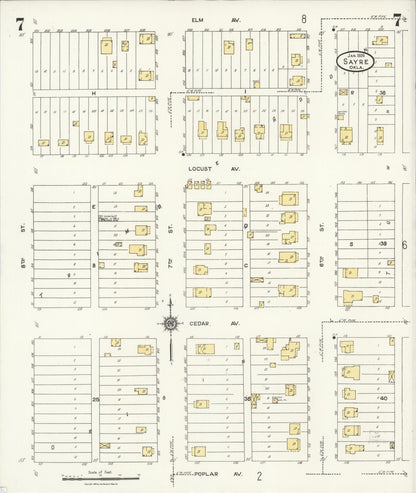 Sanborn Fire Insurance Map from Sayre, Beckham County, Oklahoma (1924), Sheet #0007 - Complete Map Set gallery image, historic Sanborn map, vintage wall art, Oklahoma Oklahoma