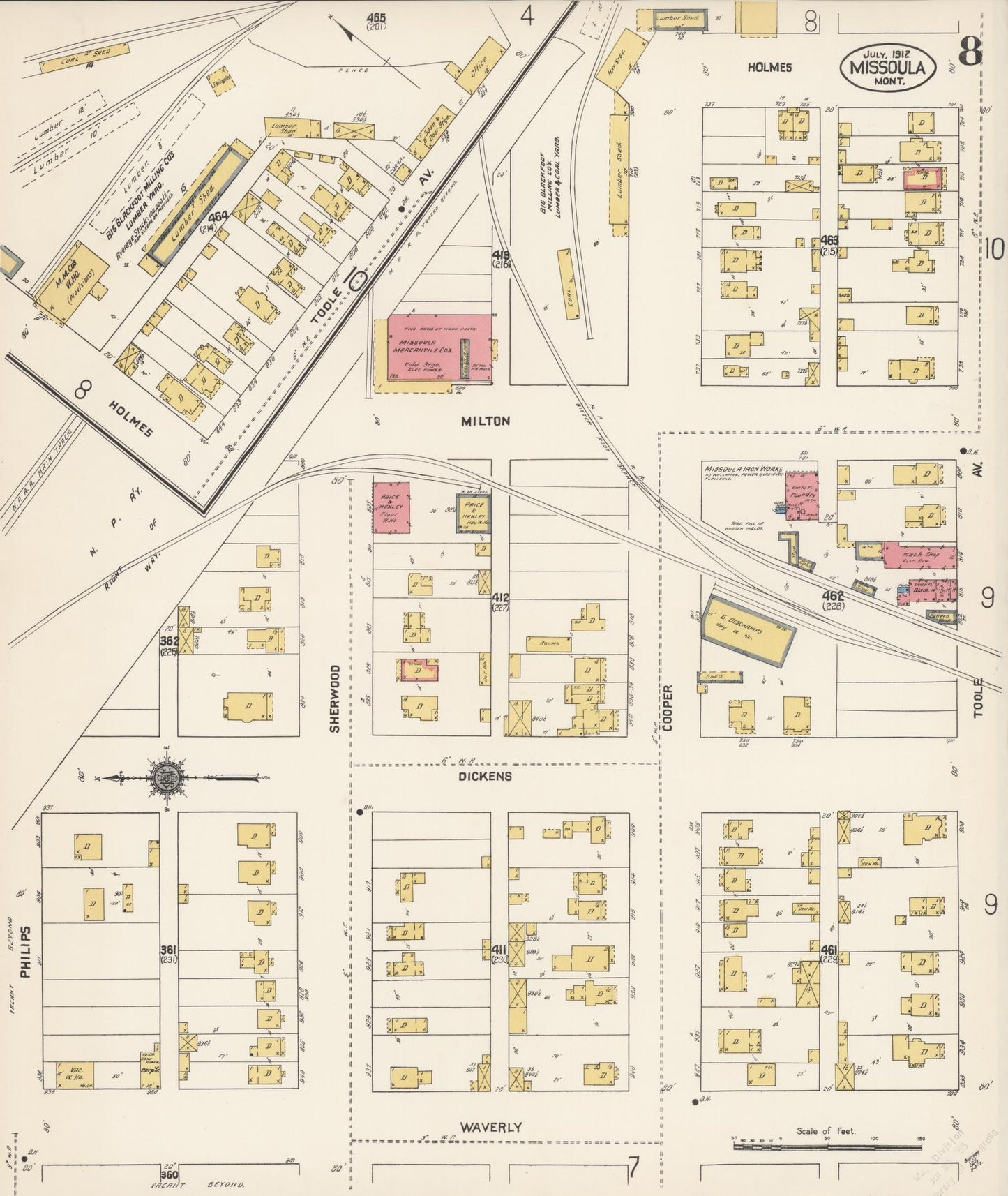 Sanborn Fire Insurance Map from Missoula, Missoula County, Montana (1912), Sheet #0008 - Complete Map Set gallery image, historic Sanborn map, vintage wall art, Montana Montana