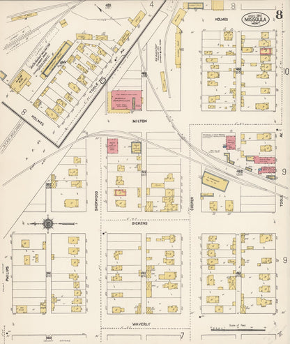 Sanborn Fire Insurance Map from Missoula, Missoula County, Montana (1912), Sheet #0008 - Complete Map Set gallery image, historic Sanborn map, vintage wall art, Montana Montana