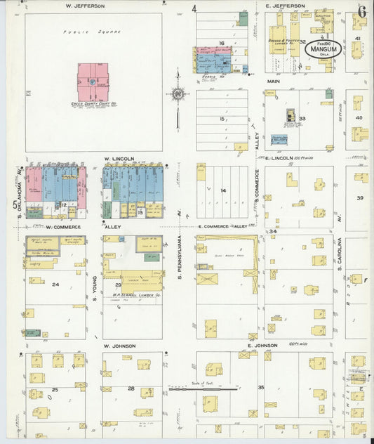 Sanborn Fire Insurance Map from Mangum, Greer County, Oklahoma (1910), Sheet #0006 - Historic Sanborn Fire Insurance Map Print, vintage old map wall art, antique decor, genealogy gift, Oklahoma Oklahoma map