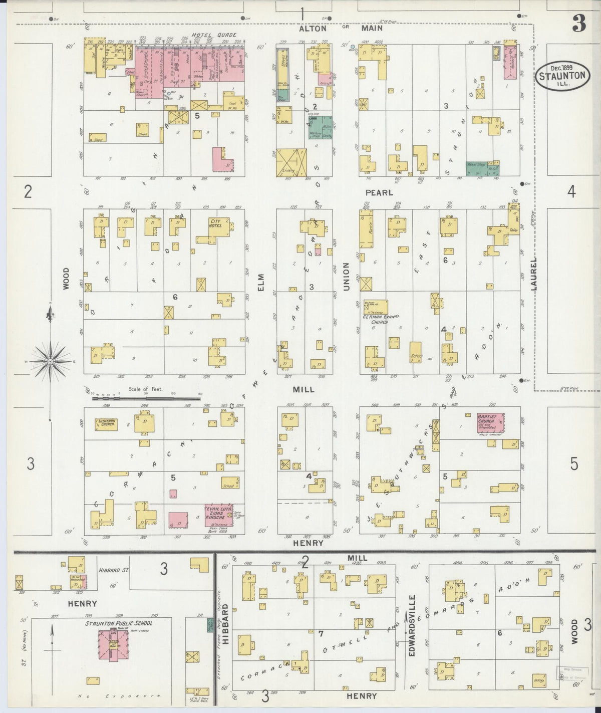 Sanborn Fire Insurance Map from Staunton, Macoupin County, Illinois (1899), Sheet #0003 - Complete Map Set gallery image, historic Sanborn map, vintage wall art, Illinois Illinois