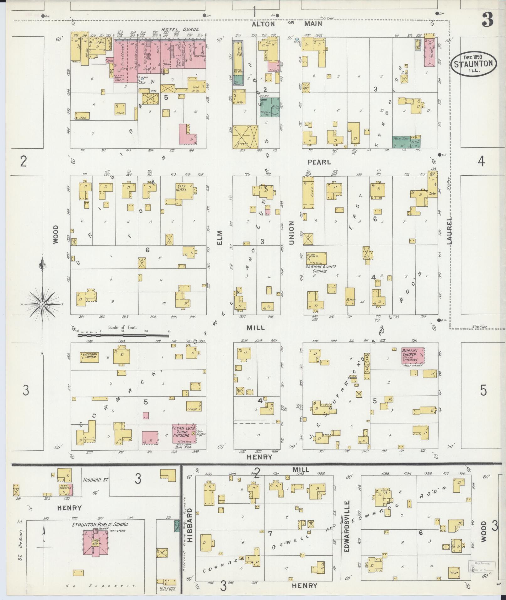 Sanborn Fire Insurance Map from Staunton, Macoupin County, Illinois (1899), Sheet #0003 - Complete Map Set gallery image, historic Sanborn map, vintage wall art, Illinois Illinois