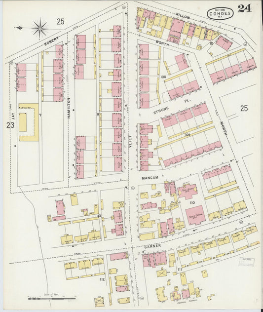 Sanborn Fire Insurance Map from Cohoes, Albany County, New York (1896), Sheet #0024 - Historic Sanborn Fire Insurance Map Print, vintage old map wall art, antique decor, genealogy gift, New York New York map