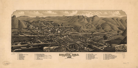 Bird's eye view of Golden, Colo. co. seat of Jefferson County, 1882. (1882) – Historic Bird’s-Eye View Panorama Print
