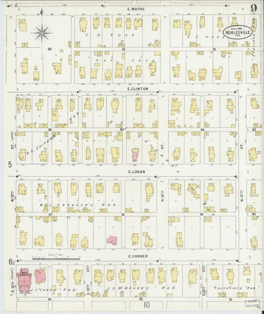 Sanborn Fire Insurance Map from Noblesville, Hamilton County, Indiana (1898), Sheet #0009 - Historic Sanborn Fire Insurance Map Print, vintage old map wall art, antique decor, genealogy gift, Indiana Indiana map