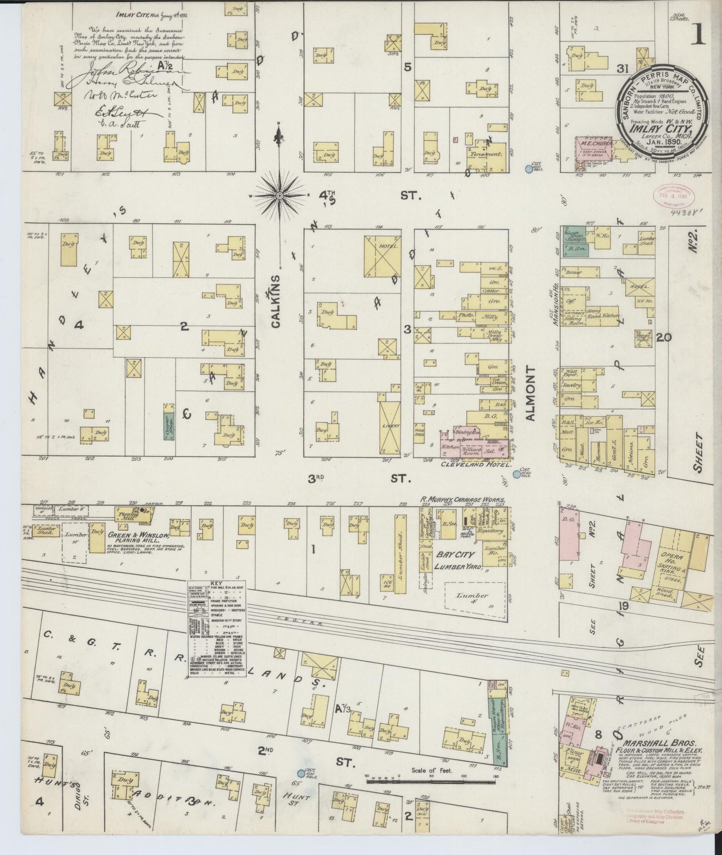 Sanborn Fire Insurance Map from Imlay City, Lapeer County, Michigan (1890), Sheet #0001 - Complete Map Set gallery image, historic Sanborn map, vintage wall art, Michigan Michigan