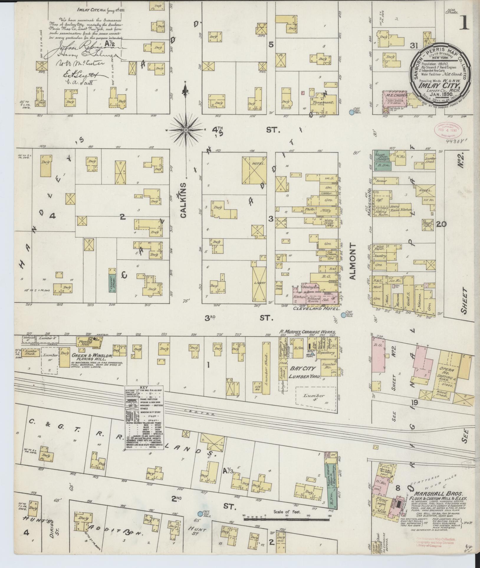 Sanborn Fire Insurance Map from Imlay City, Lapeer County, Michigan (1890), Sheet #0001 - Complete Map Set gallery image, historic Sanborn map, vintage wall art, Michigan Michigan