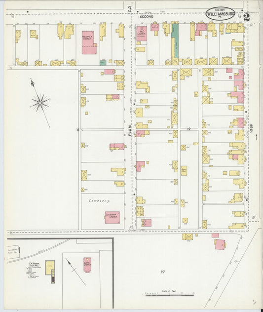 Sanborn Fire Insurance Map from Williamsburg, Blair County, Pennsylvania (1904), Sheet #0002 - Historic Sanborn Fire Insurance Map Print, vintage old map wall art, antique decor, genealogy gift, Pennsylvania Pennsylvania map