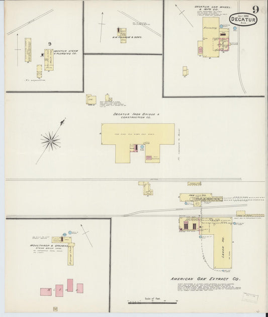 Sanborn Fire Insurance Map from Decatur, Morgan County, Alabama (1888), Sheet #0009 - Historic Sanborn Fire Insurance Map Print, vintage old map wall art, antique decor, genealogy gift, Alabama Alabama map