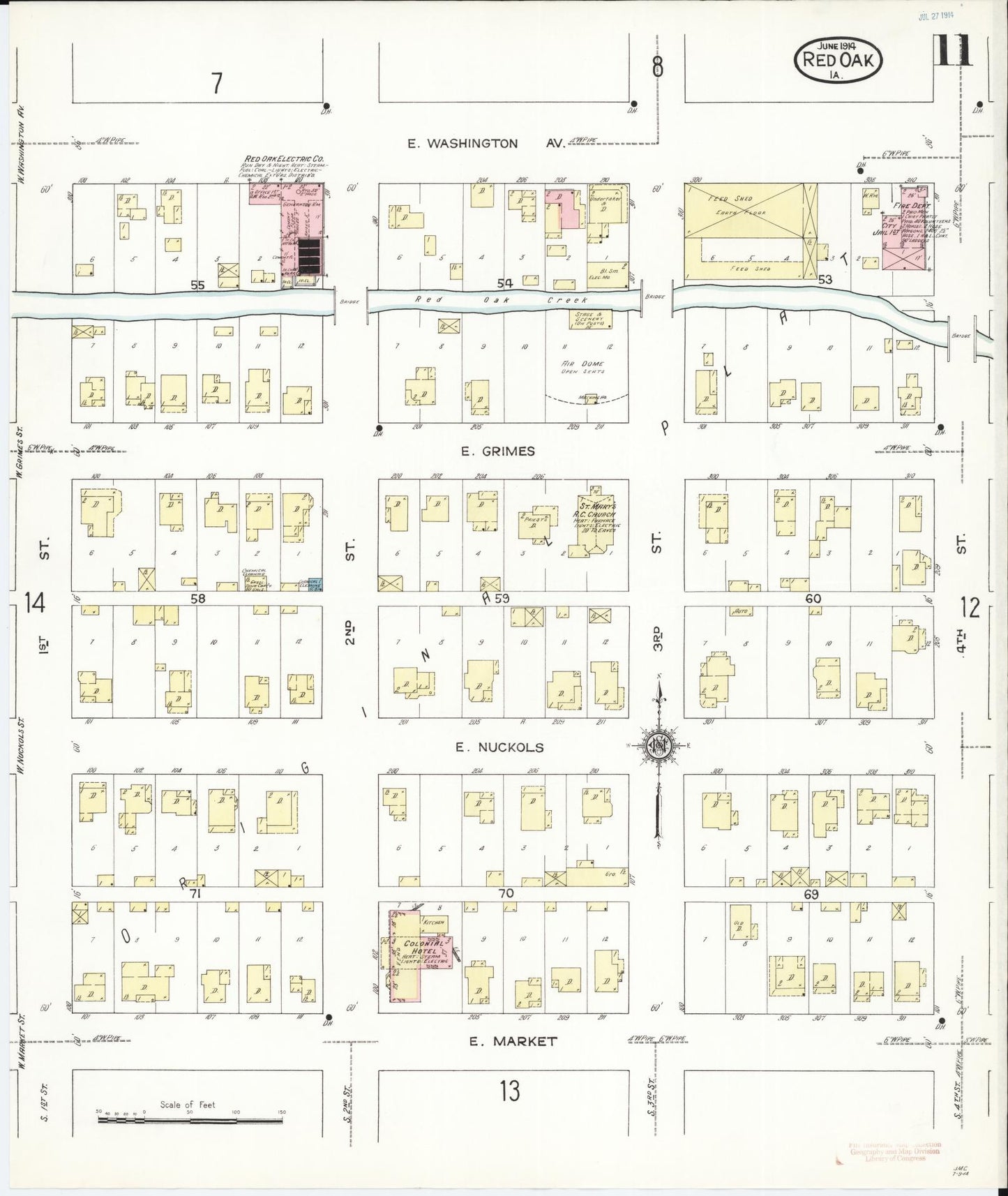 Sanborn Fire Insurance Map from Red Oak, Montgomery County, Iowa (1914), Sheet #0011 - Historic Sanborn Fire Insurance Map Print, vintage old map wall art