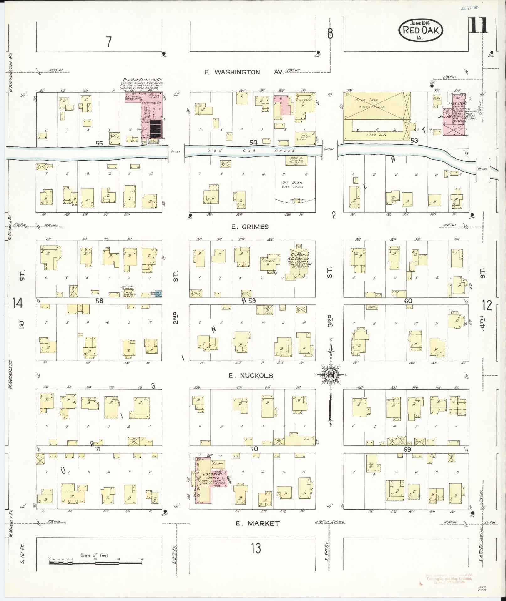 Sanborn Fire Insurance Map from Red Oak, Montgomery County, Iowa (1914), Sheet #0011 - Historic Sanborn Fire Insurance Map Print, vintage old map wall art