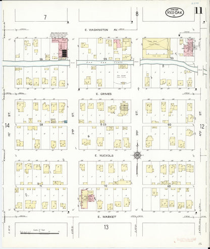 Sanborn Fire Insurance Map from Red Oak, Montgomery County, Iowa (1914), Sheet #0011 - Historic Sanborn Fire Insurance Map Print, vintage old map wall art