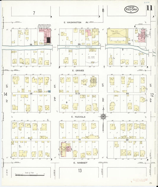 Sanborn Fire Insurance Map from Red Oak, Montgomery County, Iowa (1914), Sheet #0011 - Historic Sanborn Fire Insurance Map Print, vintage old map wall art