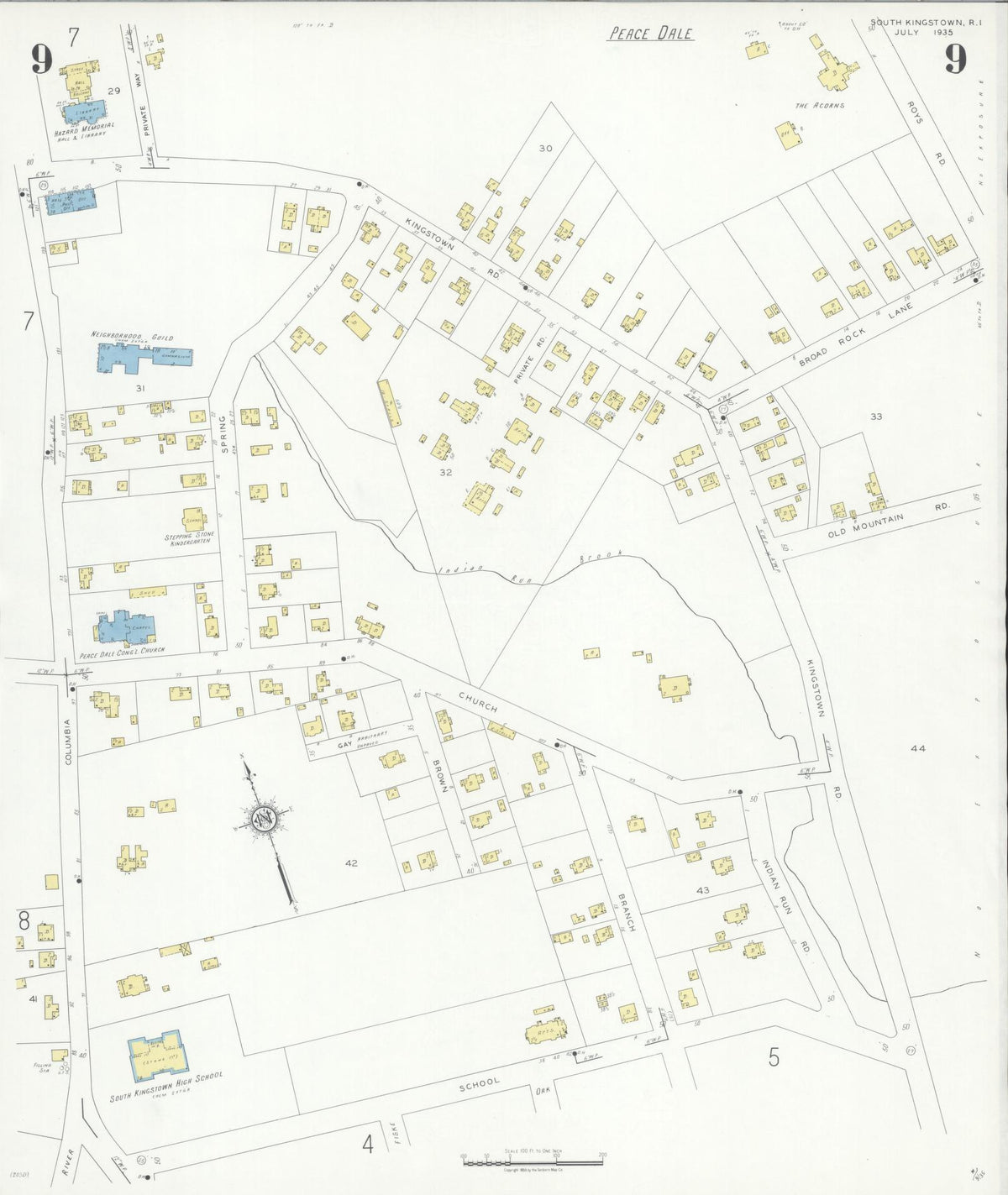 Sanborn Fire Insurance Map from South Kingstown, Washington County, Rhode Island (1935), Sheet #0009 - Historic Sanborn Fire Insurance Map Print, vintage old map wall art, antique decor, genealogy gift, Rhode Island Rhode Island map