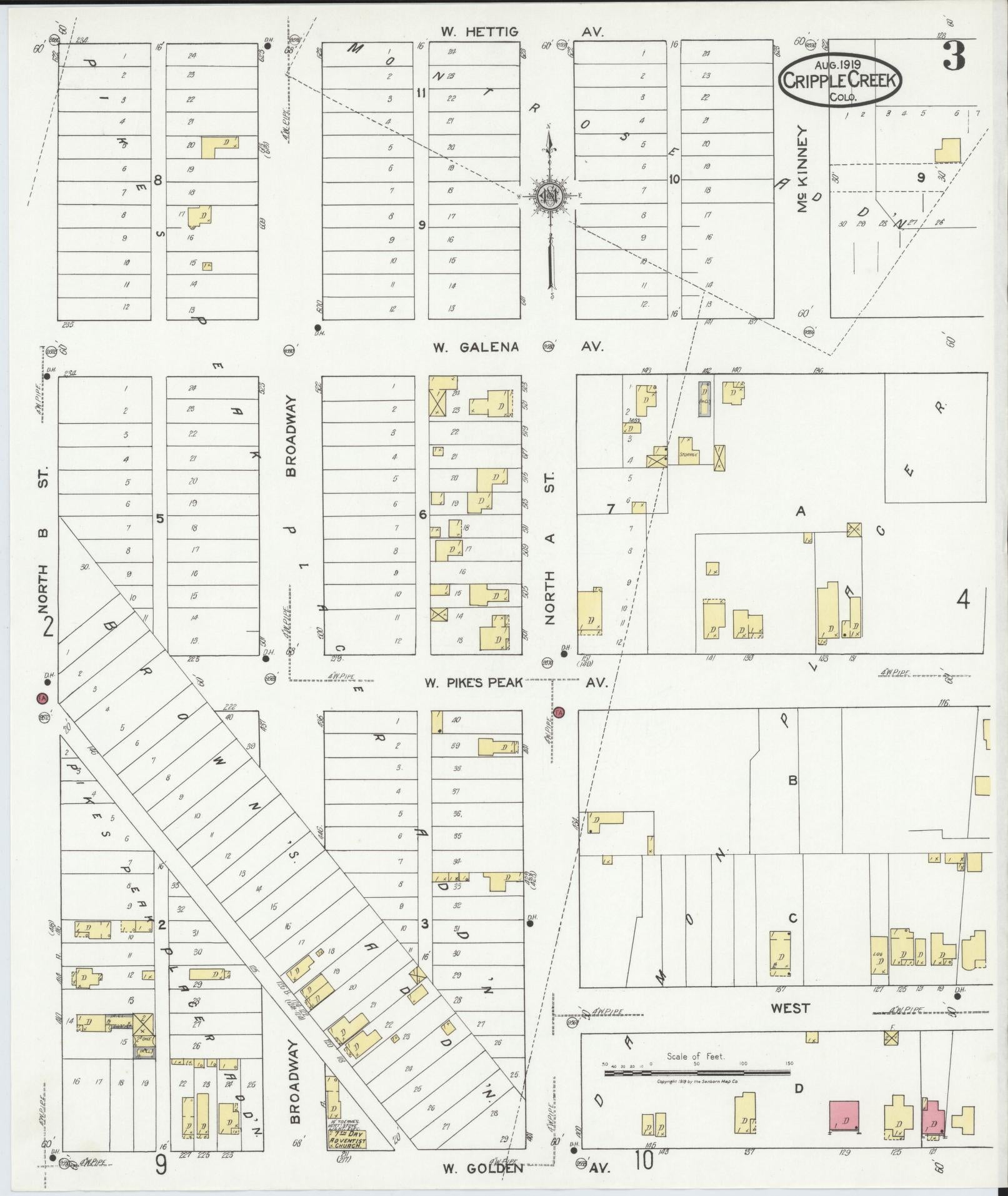 Sanborn Fire Insurance Map from Cripple Creek, Teller County, Colorado (1919), Sheet #0003 - Complete Map Set gallery image, historic Sanborn map, vintage wall art, Colorado Colorado