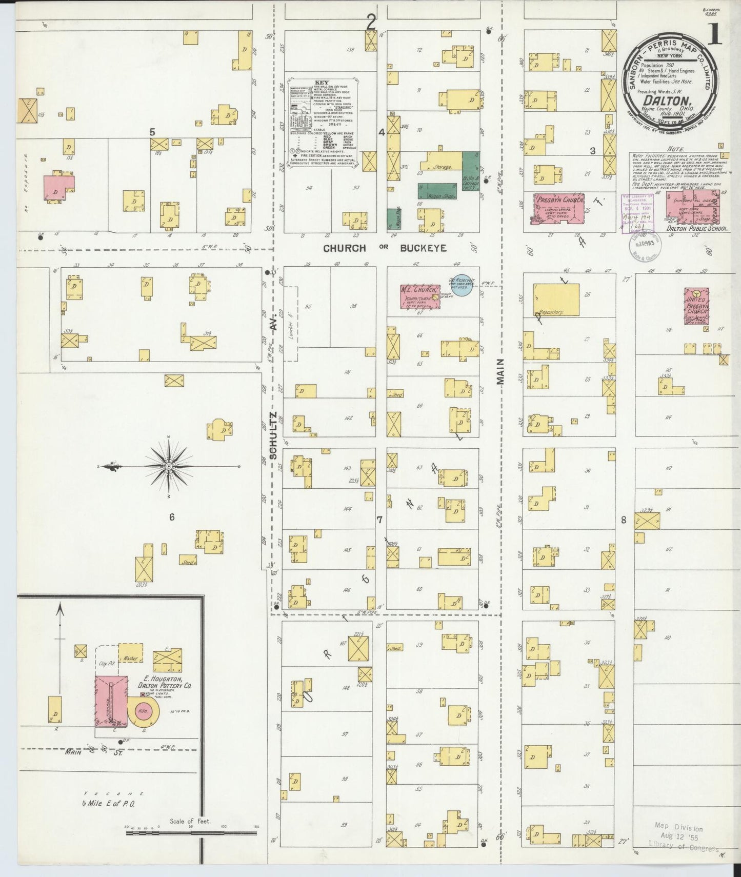 Sanborn Fire Insurance Map from Dalton, Wayne County, Ohio (1901), Sheet #0001 - Historic Sanborn Fire Insurance Map Print, vintage old map wall art, antique decor, genealogy gift, Ohio Ohio map