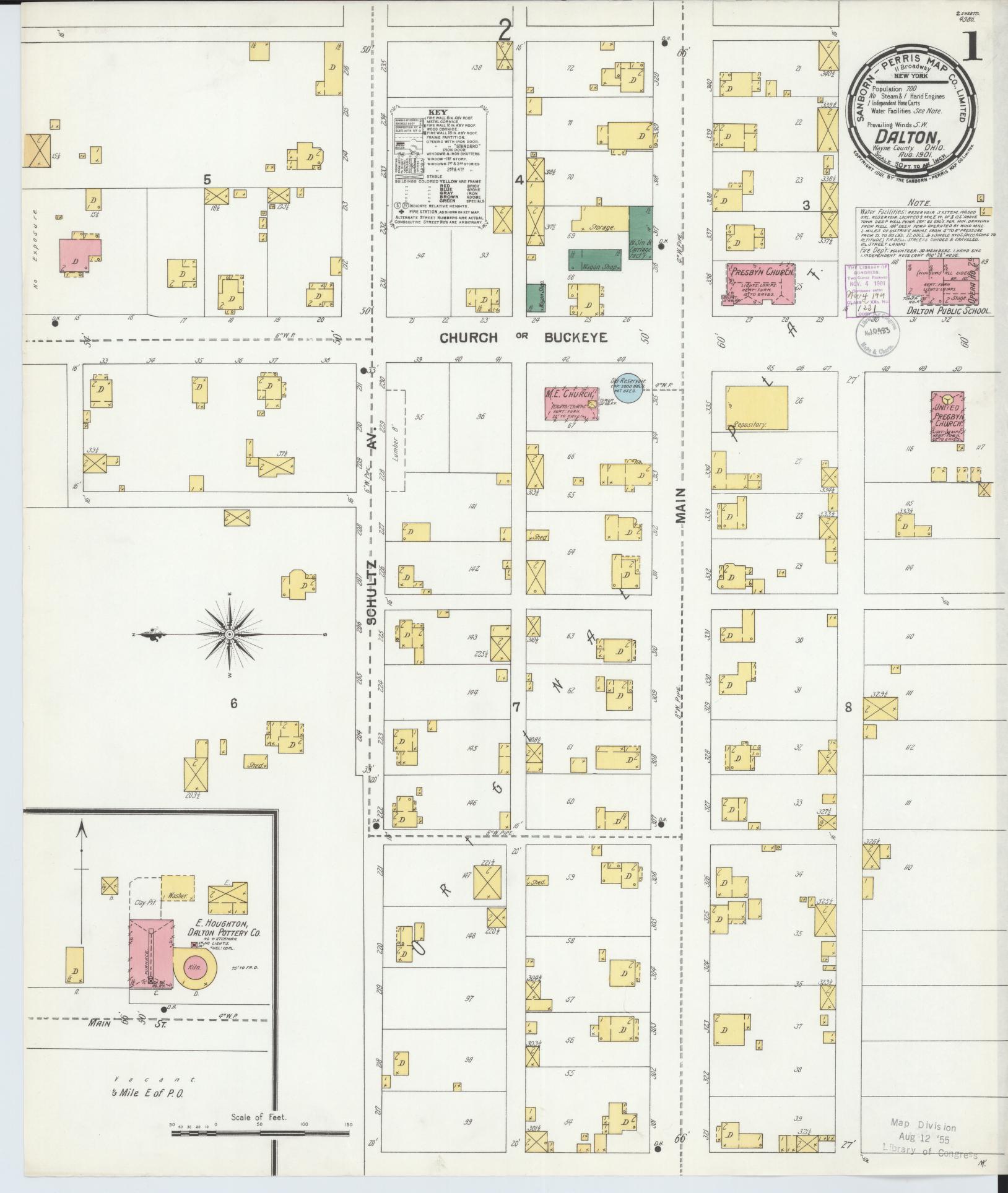 Sanborn Fire Insurance Map from Dalton, Wayne County, Ohio (1901), Sheet #0001 - Historic Sanborn Fire Insurance Map Print, vintage old map wall art, antique decor, genealogy gift, Ohio Ohio map