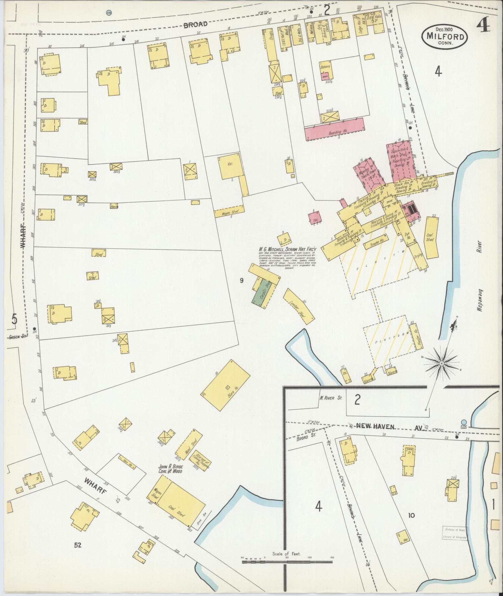 Sanborn Fire Insurance Map from Milford, New Haven County, Connecticut (1900), Sheet #0004 - Complete Map Set gallery image, historic Sanborn map, vintage wall art, Connecticut Connecticut