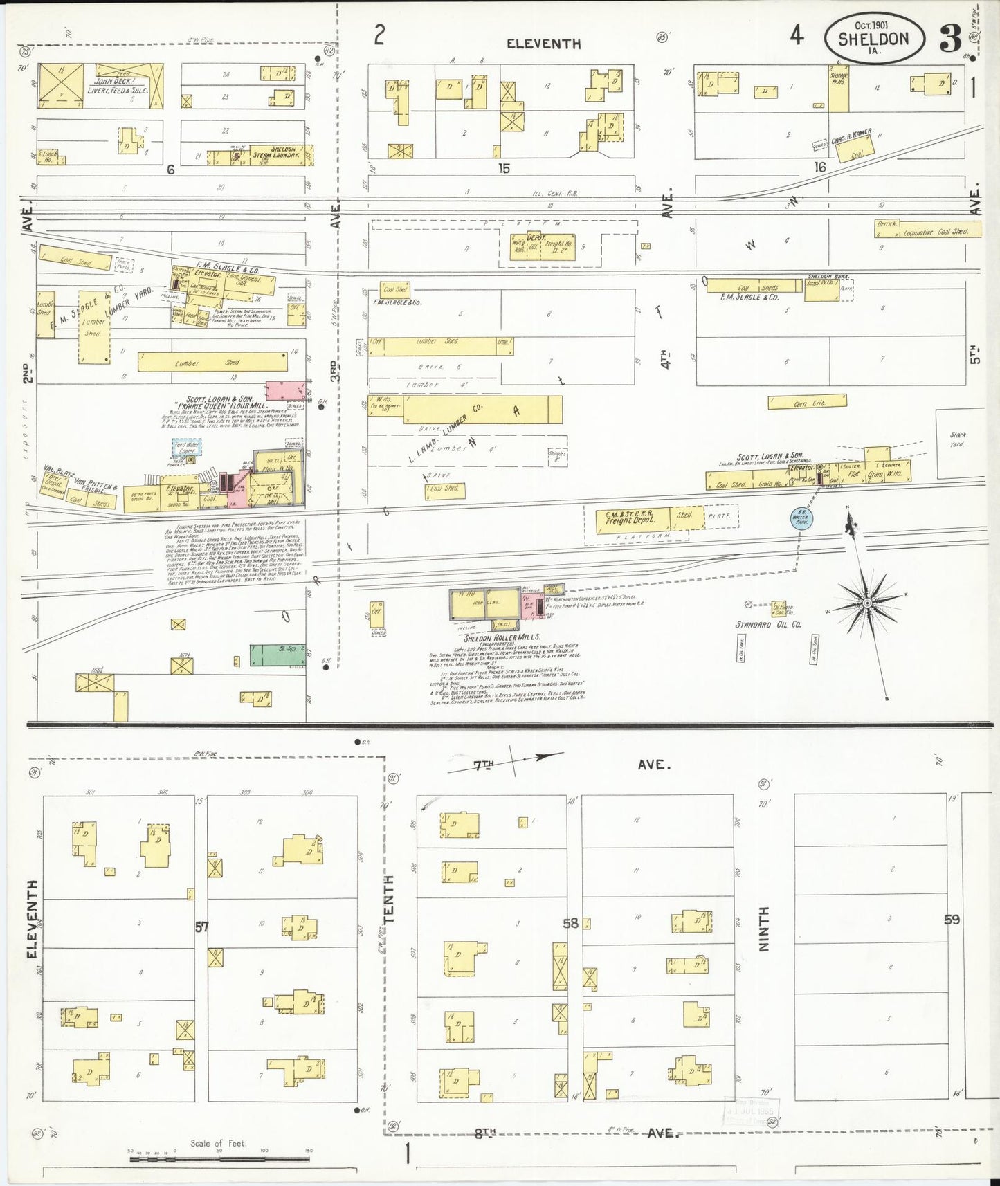 Sanborn Fire Insurance Map from Sheldon, O'Brien County, Iowa (1901), Sheet #0003 - Historic Sanborn Fire Insurance Map Print, vintage old map wall art