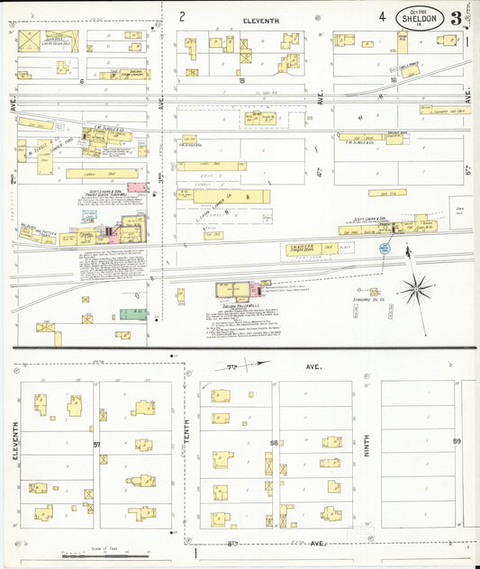 Sanborn Fire Insurance Map from Sheldon, O'Brien County, Iowa (1901), Sheet #0003 - Historic Sanborn Fire Insurance Map Print, vintage old map wall art