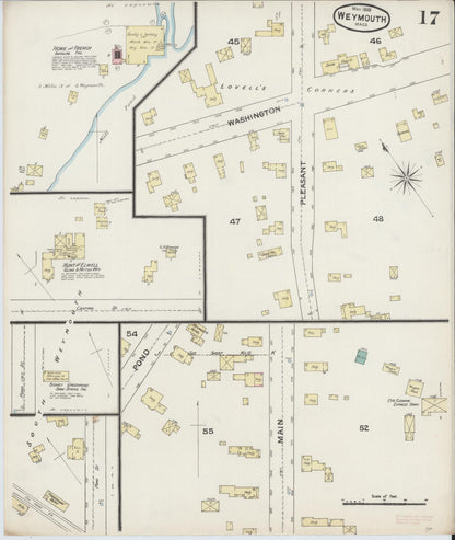 Sanborn Fire Insurance Map from Weymouth, Norfolk County, Massachusetts (1888), Sheet #0017 - Complete Map Set gallery image, historic Sanborn map, vintage wall art, Massachusetts Massachusetts