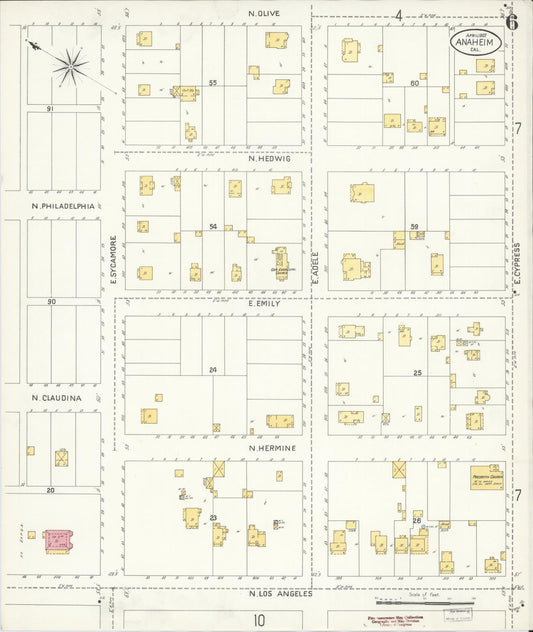 Sanborn Fire Insurance Map from Anaheim, Orange County, California (1907), Sheet #0006 - Historic Sanborn Fire Insurance Map Print, vintage old map wall art, antique decor, genealogy gift, California California map