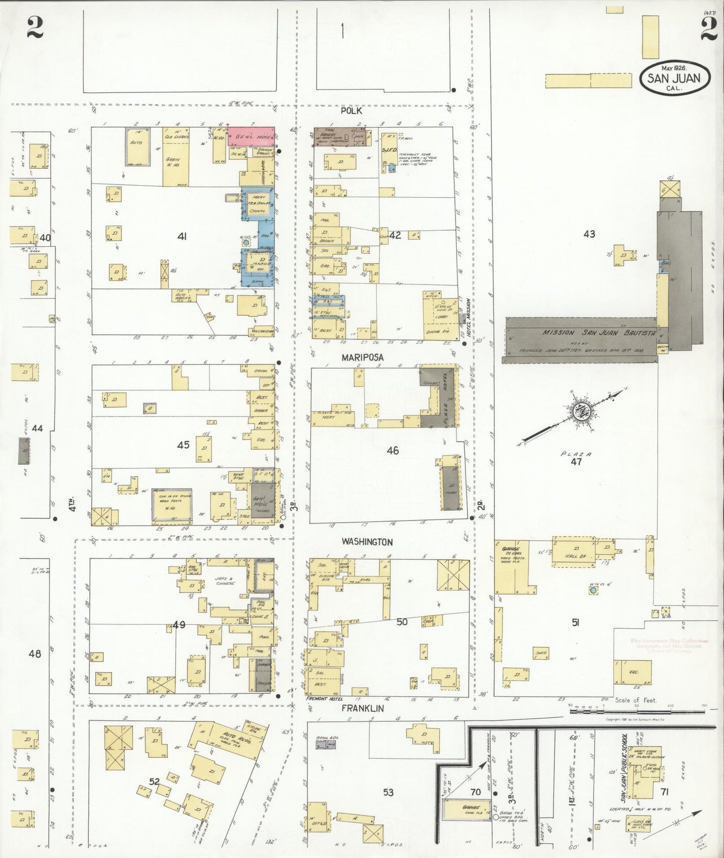 Sanborn Fire Insurance Map from San Juan Bautista, San Benito County, California (1926), Sheet #0002 - Complete Map Set gallery image, historic Sanborn map, vintage wall art, California California