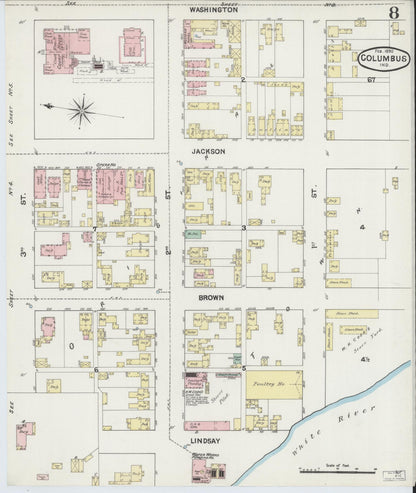 Sanborn Fire Insurance Map from Columbus, Bartholomew County, Indiana (1890), Sheet #0008 - Historic Sanborn Fire Insurance Map Print, vintage old map wall art, antique decor, genealogy gift, Indiana Indiana map