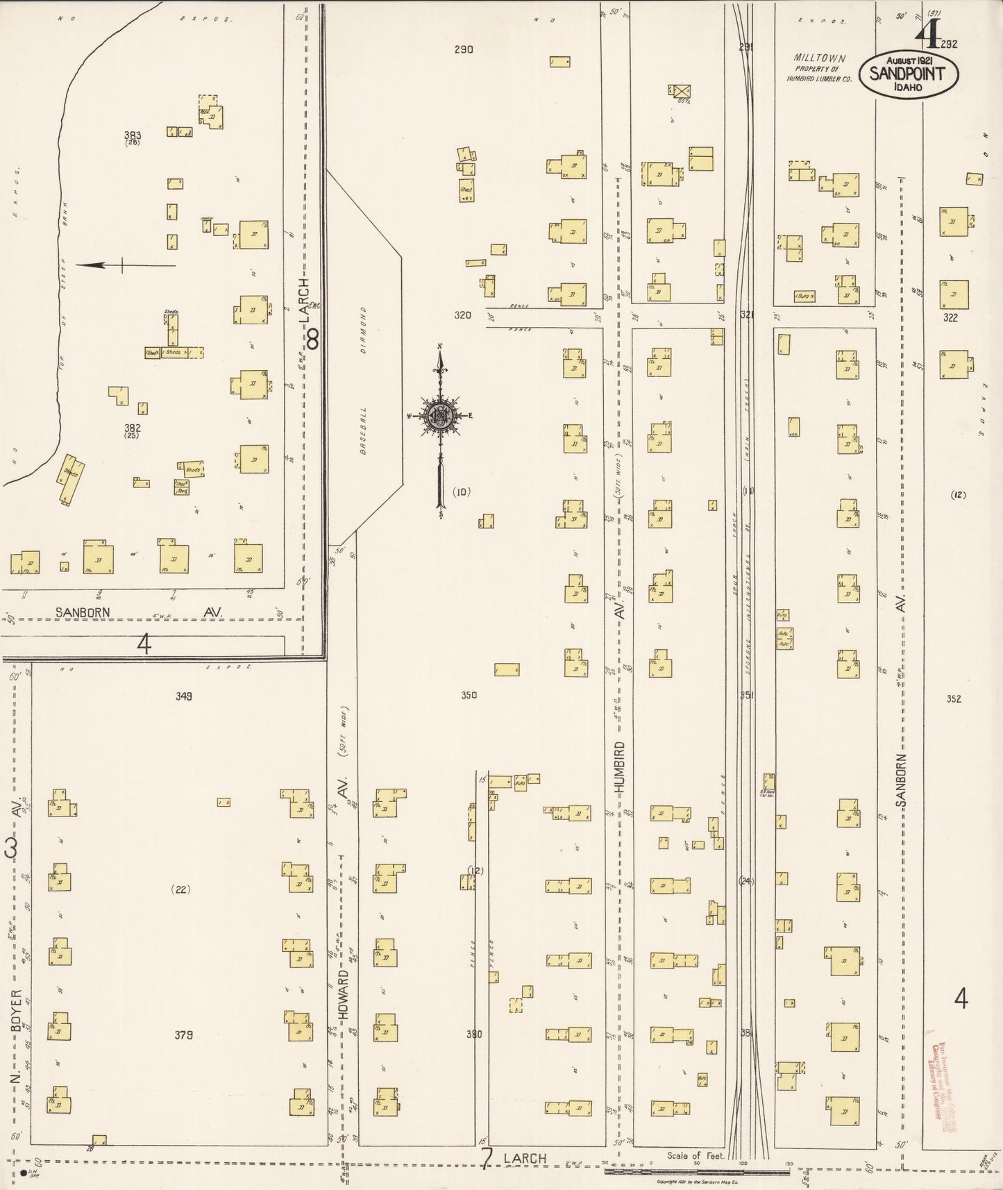 Sanborn Fire Insurance Map from Sandpoint, Bonner County, Idaho (1921), Sheet #0004 - Complete Map Set gallery image, historic Sanborn map, vintage wall art, Idaho Idaho