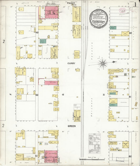 Sanborn Fire Insurance Map from Tehachapi, Kern County, California (1896), Sheet #0001 - Complete Map Set gallery image, historic Sanborn map, vintage wall art, California California