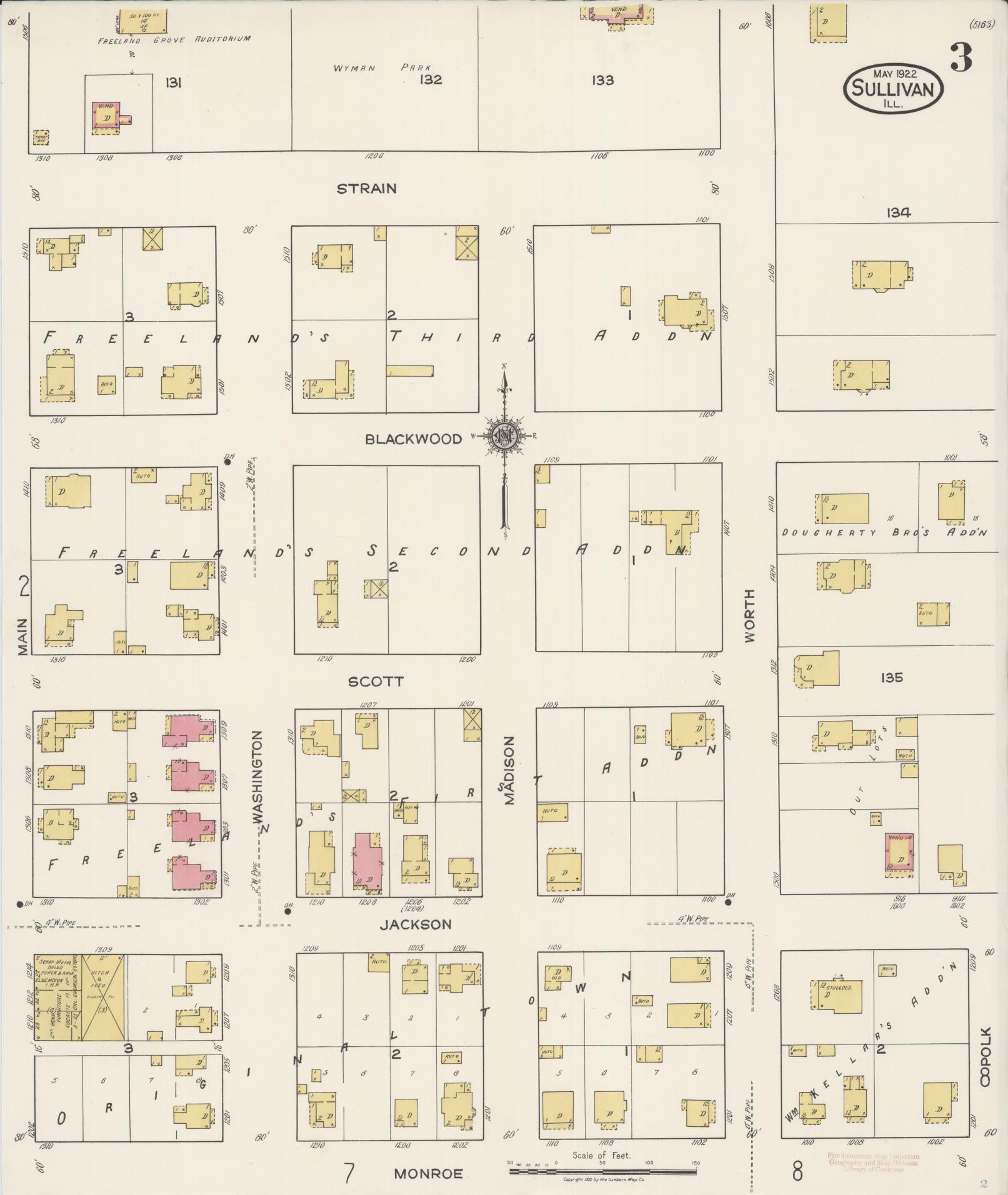Sanborn Fire Insurance Map from Sullivan, Moultrie County, Illinois (1922), Sheet #0003 - Complete Map Set gallery image, historic Sanborn map, vintage wall art, Illinois Illinois