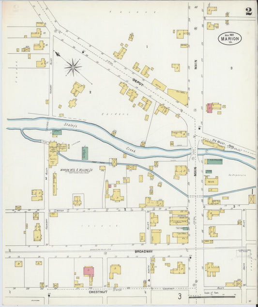 Sanborn Fire Insurance Map from Marion, Smyth County, Virginia (1902), Sheet #0002 - Historic Sanborn Fire Insurance Map Print, vintage old map wall art, antique decor, genealogy gift, Virginia Virginia map