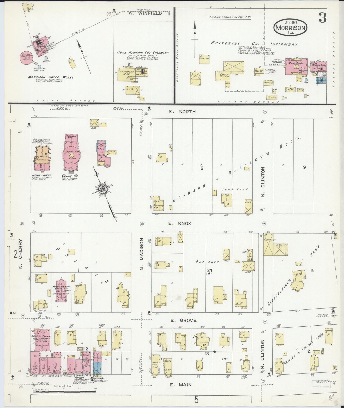 Sanborn Fire Insurance Map from Morrison, Whiteside County, Illinois (1912), Sheet #0003 - Complete Map Set gallery image, historic Sanborn map, vintage wall art, Illinois Illinois
