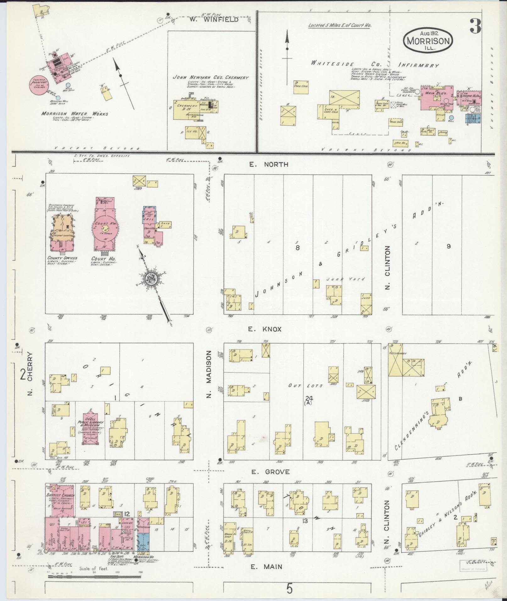 Sanborn Fire Insurance Map from Morrison, Whiteside County, Illinois (1912), Sheet #0003 - Complete Map Set gallery image, historic Sanborn map, vintage wall art, Illinois Illinois