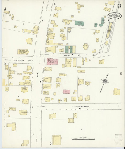 Sanborn Fire Insurance Map from Ridgefield, Fairfield County, Connecticut (1910), Sheet #0003 - Historic Sanborn Fire Insurance Map Print, vintage old map wall art, antique decor, genealogy gift, Connecticut Connecticut map
