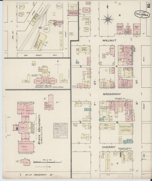 Sanborn Fire Insurance Map from Columbia, Boone County, Missouri (1883), Sheet #0002 - Historic Sanborn Fire Insurance Map Print, vintage old map wall art, antique decor, genealogy gift, Missouri Missouri map