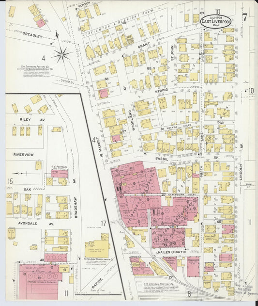 Sanborn Fire Insurance Map from East Liverpool, Columbiana County, Ohio (1908), Sheet #0007 - Historic Sanborn Fire Insurance Map Print, vintage old map wall art, antique decor, genealogy gift, Ohio Ohio map