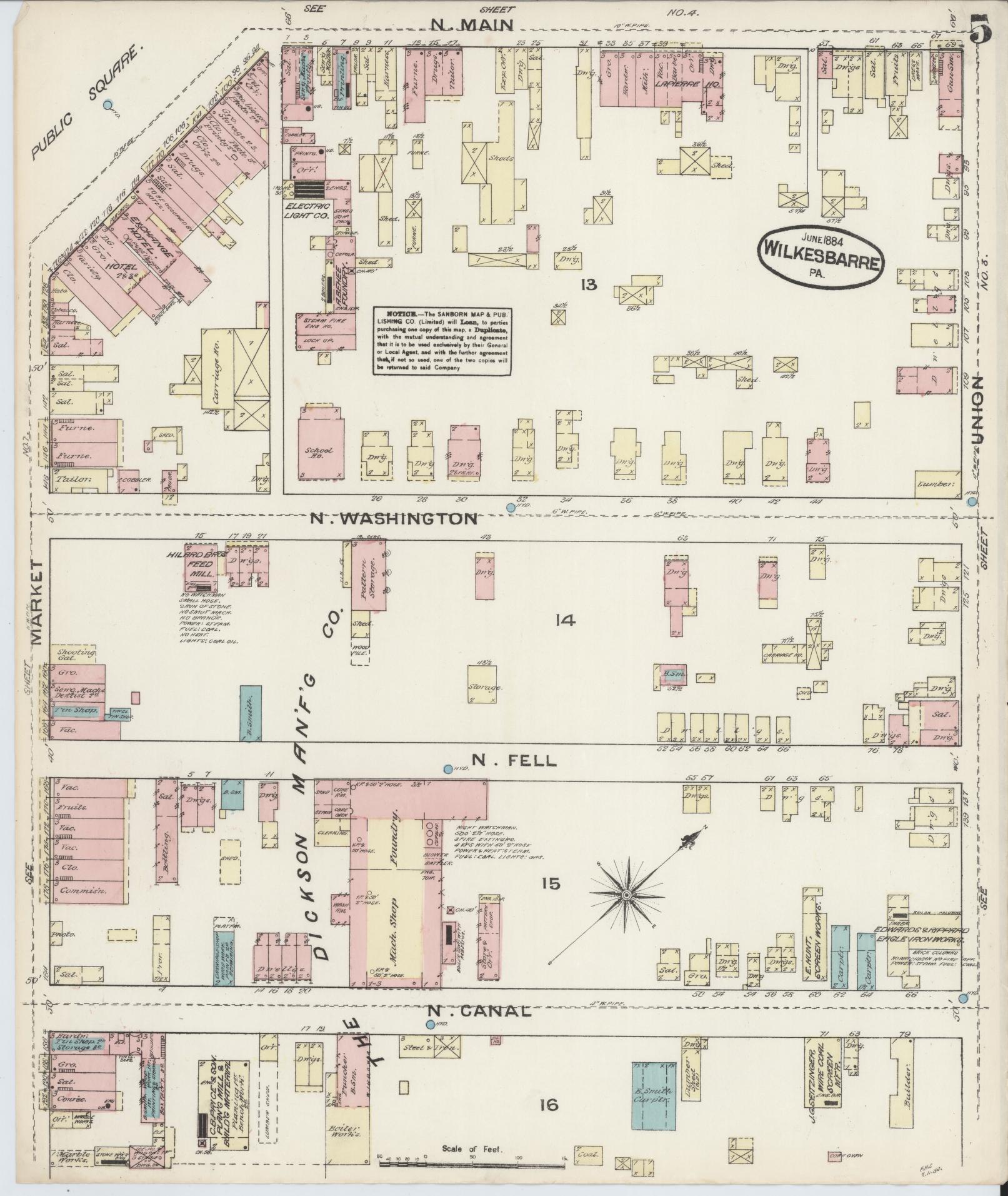 Sanborn Fire Insurance Map from Wilkes Barre, Luzerne County, Pennsylvania (1884), Sheet #0005 - Complete Map Set gallery image, historic Sanborn map, vintage wall art, Pennsylvania Pennsylvania