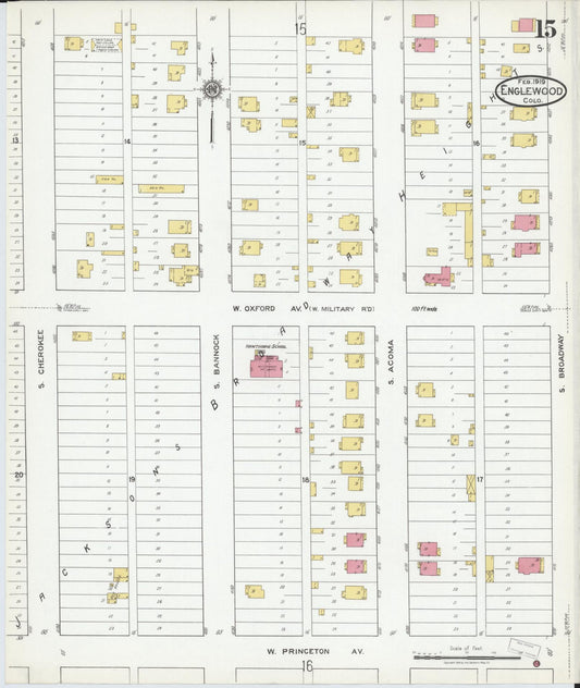 Sanborn Fire Insurance Map from Englewood, Arapahoe County, Colorado (1919), Sheet #0015 - Historic Sanborn Fire Insurance Map Print, vintage old map wall art, antique decor, genealogy gift, Colorado Colorado map