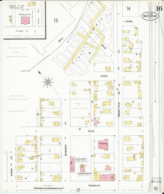 Sanborn Fire Insurance Map from Muscatine, Muscatine County, Iowa (1899), Sheet #0016 - Historic Sanborn Fire Insurance Map Print, vintage old map wall art