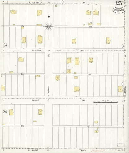 Sanborn Fire Insurance Map from Hollywood, Los Angeles County, California (1907), Sheet #0025 - Complete Map Set gallery image, historic Sanborn map, vintage wall art, California California