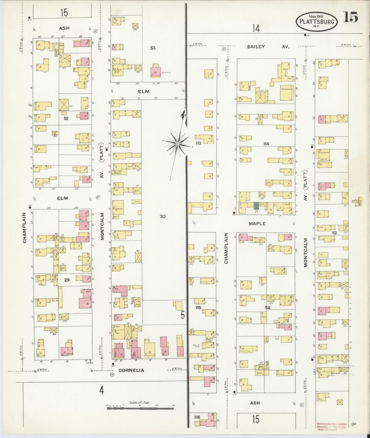 Sanborn Fire Insurance Map from Plattsburg, Clinton County, New York (1909), Sheet #0014 - Complete Map Set gallery image, historic Sanborn map, vintage wall art, New York New York