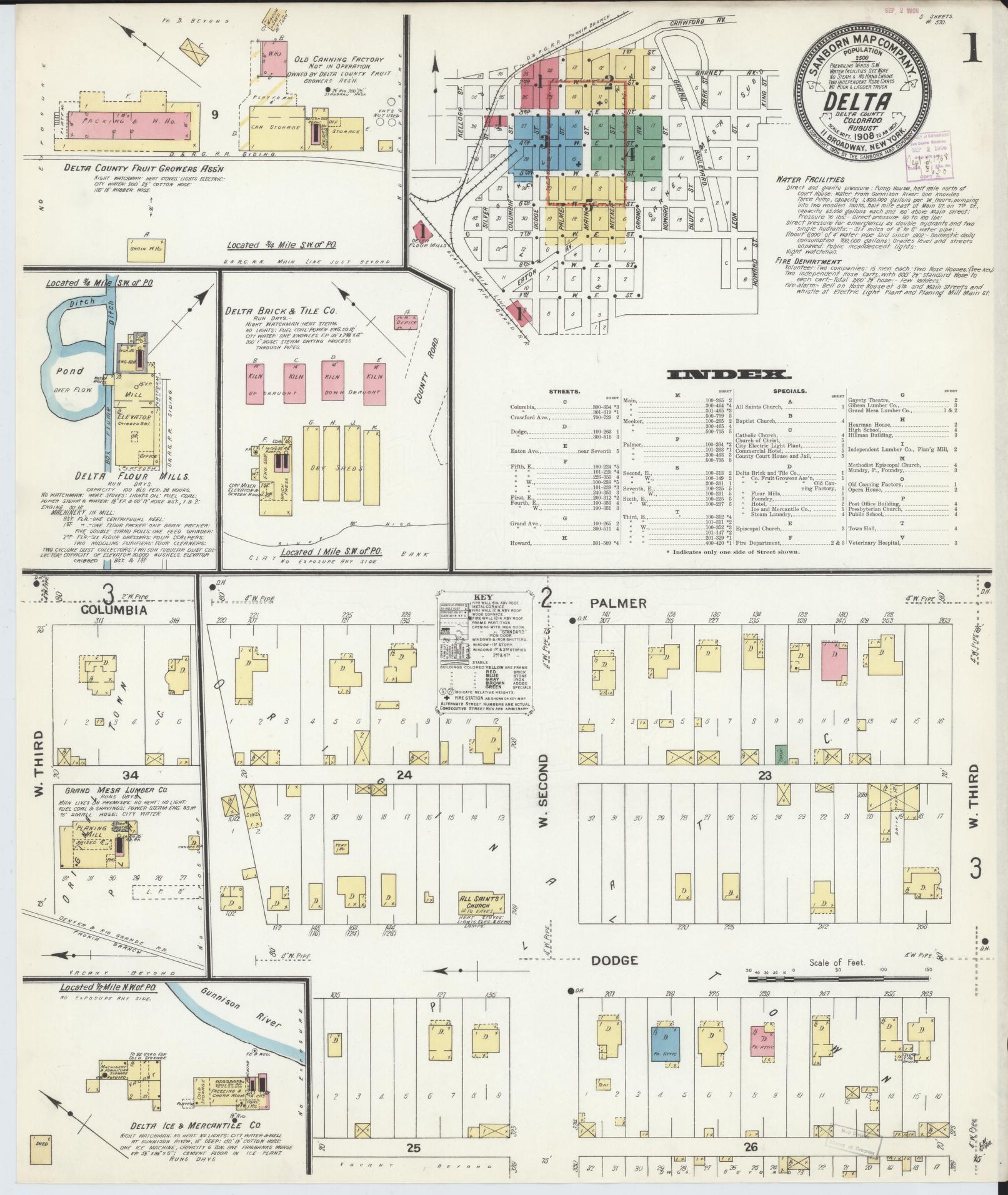 Sanborn Fire Insurance Map from Delta, Delta County, Colorado (1908), Sheet #0001 - Historic Sanborn Fire Insurance Map Print, vintage old map wall art, antique decor, genealogy gift, Colorado Colorado map