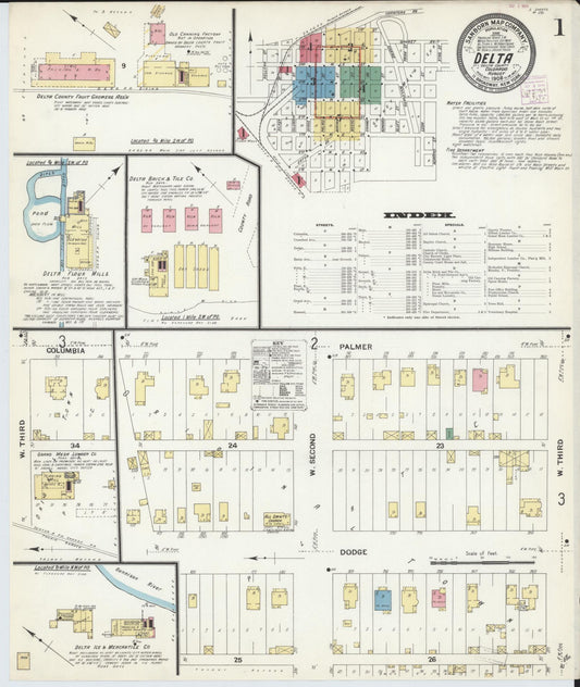 Sanborn Fire Insurance Map from Delta, Delta County, Colorado (1908), Sheet #0001 - Historic Sanborn Fire Insurance Map Print, vintage old map wall art, antique decor, genealogy gift, Colorado Colorado map